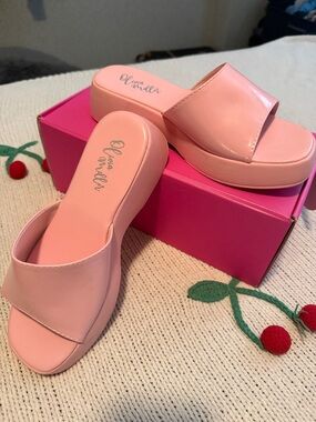 Olivia Miller Pink Platform Slide Mules